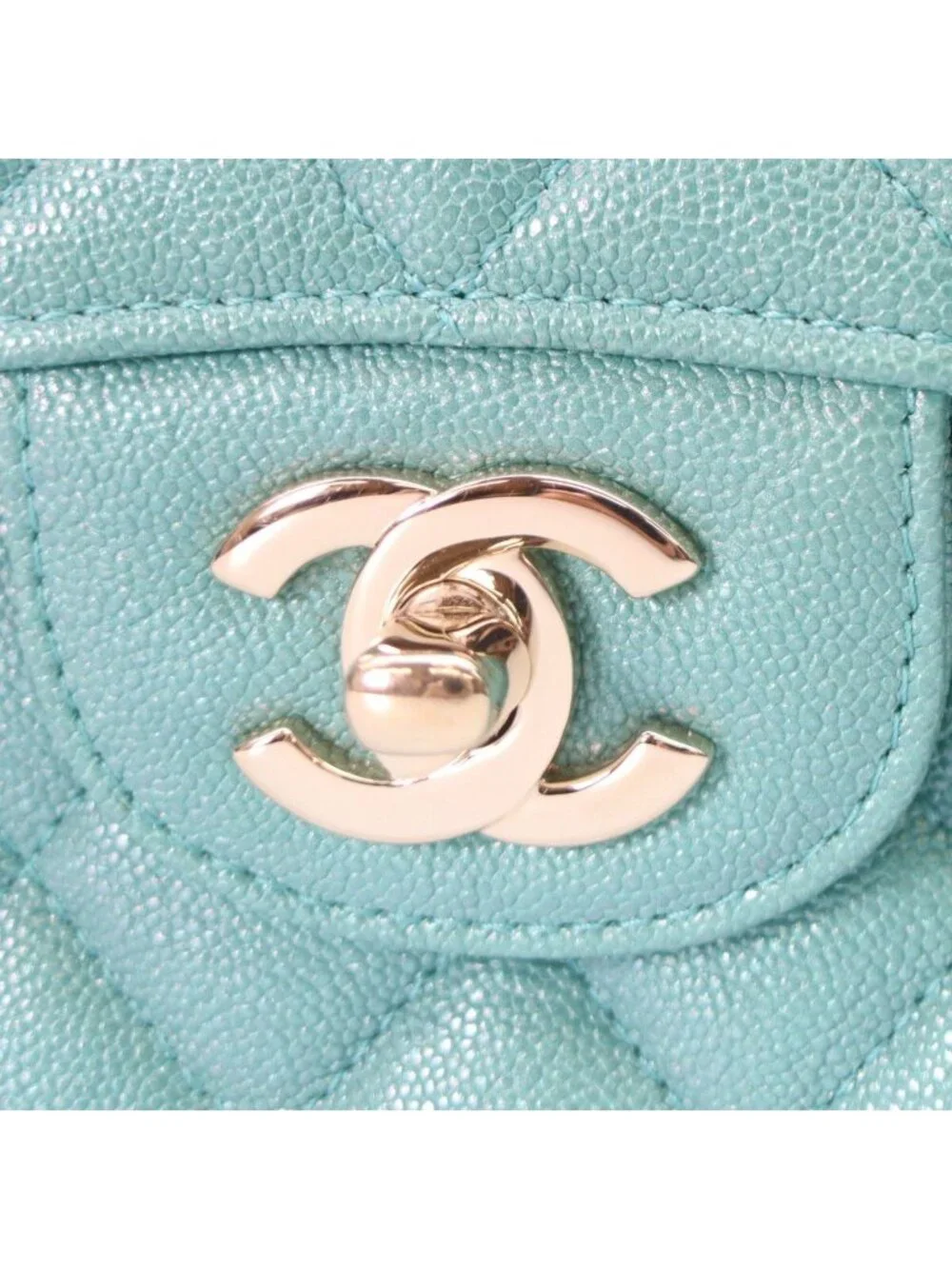 Chanel Pearl Green Caviar Gold Quilted 23 Shoulder Bag